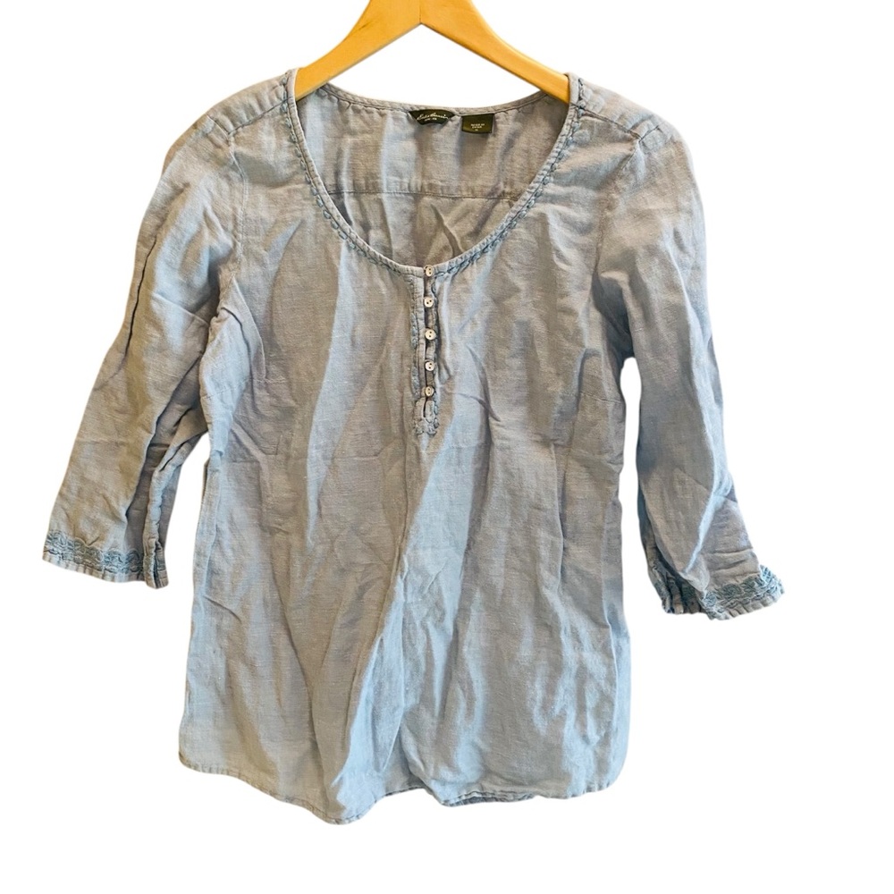 EDDIE BAUER Chambray 3/4 Length Sleeve Bohemian Top